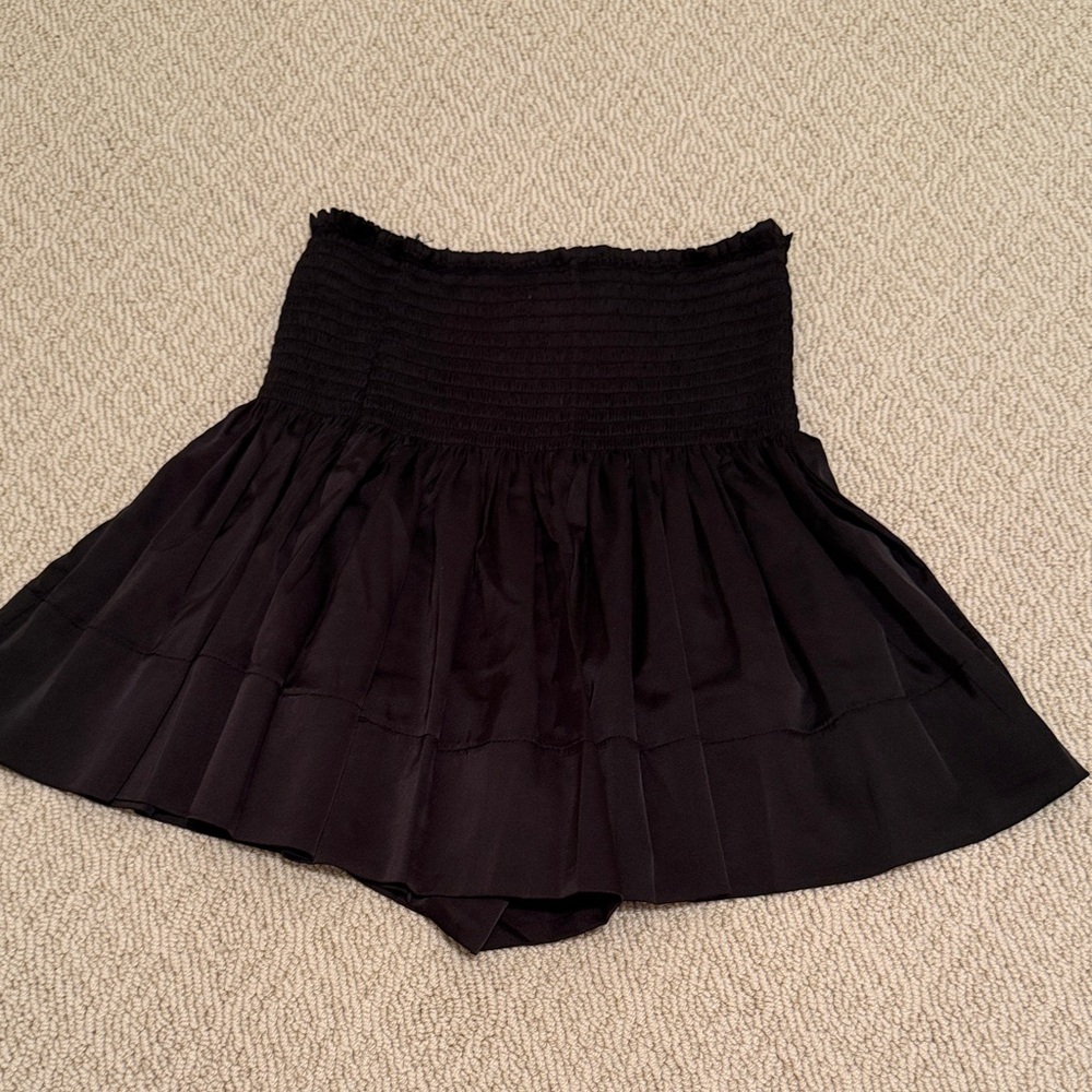Black Smocked Waist Skirted Shorts